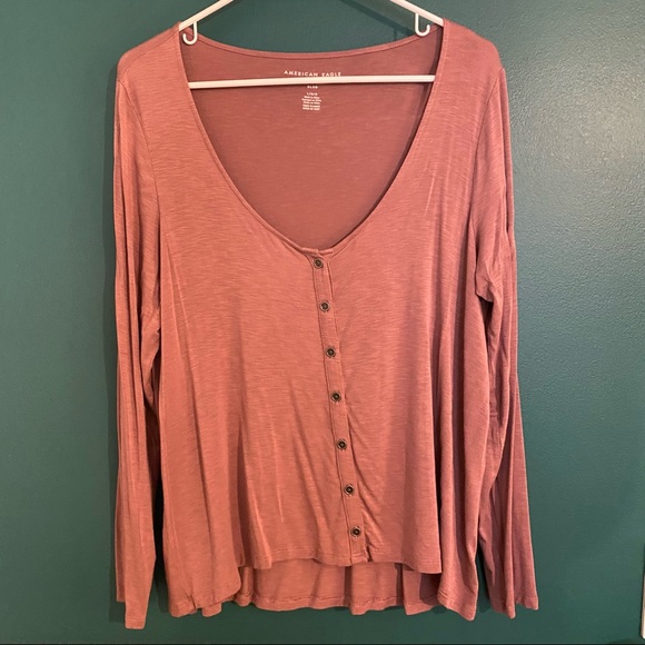 AMERICAN EAGLE Soft and Sexy Slub, Quarter Sleeve, Mauve Top - Large - Picture 1 of 2